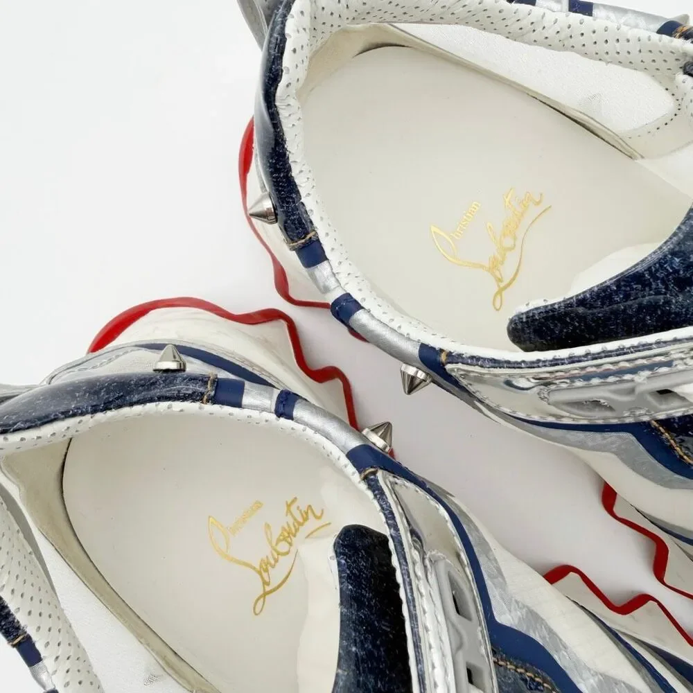 CHRISTIAN LOUBOUTIN Sharkina Blue Mesh Sneaker Size 38 US 8 Low Top Lace Up
